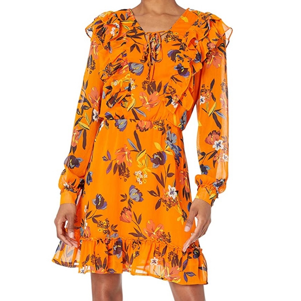 Jessica Simpson orange fall floral dress size medium russet orange Sunkist